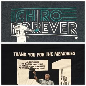 Seattle Mariners Ichiro 2 t-shirt lot MLB Baseball Thanks For Memories Forever